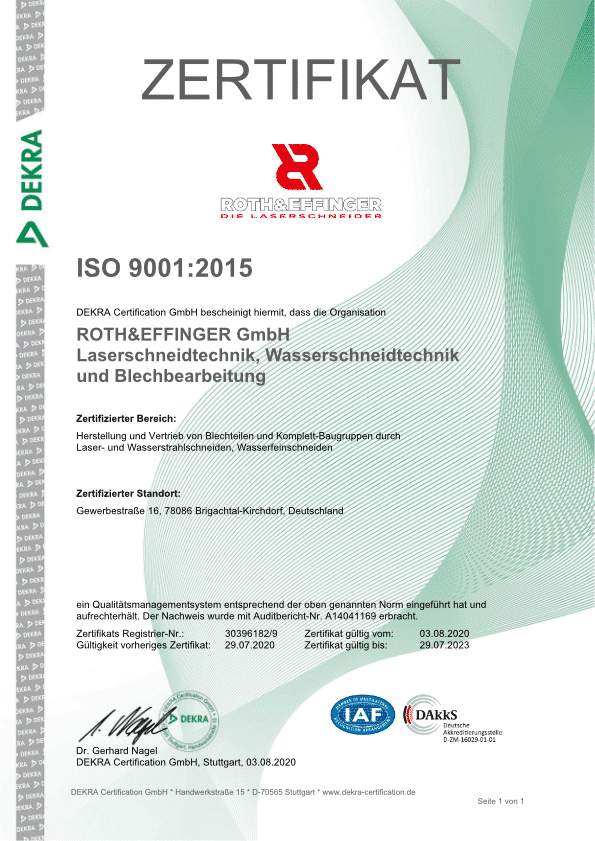 roth effinger zertifikat rezert 2020 iso 9001 2015